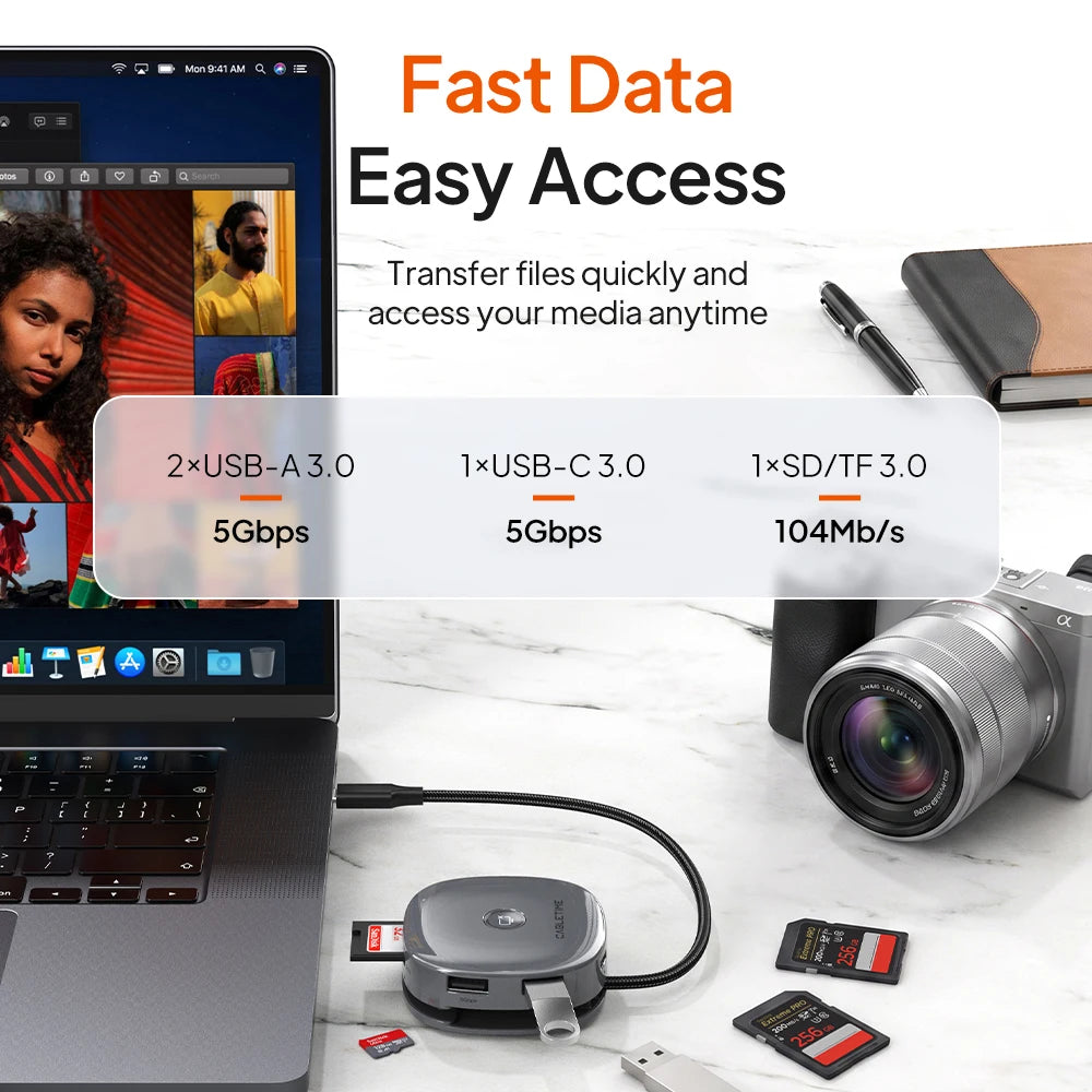 CABLETIME USB C Hub Magnetic Hub 7 in 1 4K@60Hz 5Gbps Resolution Fast Data Transmission SD/TF 3.0 for Laptop iPhone 17 Pro