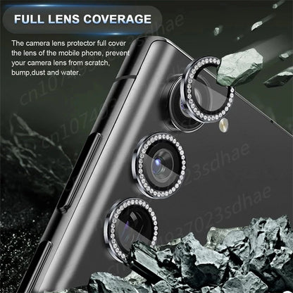 Bling 3D Diamond Metal Camera Ring Protector For Samsung Galaxy A55 A35 A54 A34 A15 5G Alloy Lens HD Tempered Glass Protect Cap