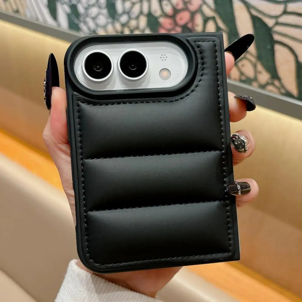 Ins PU Leather Solid Color Down Jacket Phone Case for IPhone Duo  Half-Wrapped Anti Scratch Shockproof Protection Cover