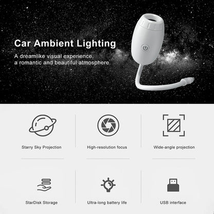 USB Galaxy Projector Light Car Roof Ambient Light Adjustable Focus Car Atmosphere Projection Lamp Romantic Room Star Night Light