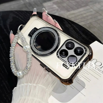 For Google Pixel 9 9A 9 10 Pro XL 10A 7 7A 8 8A Transparent Protective Soft Shell With Pearl Bracelet For Mirror Holder
