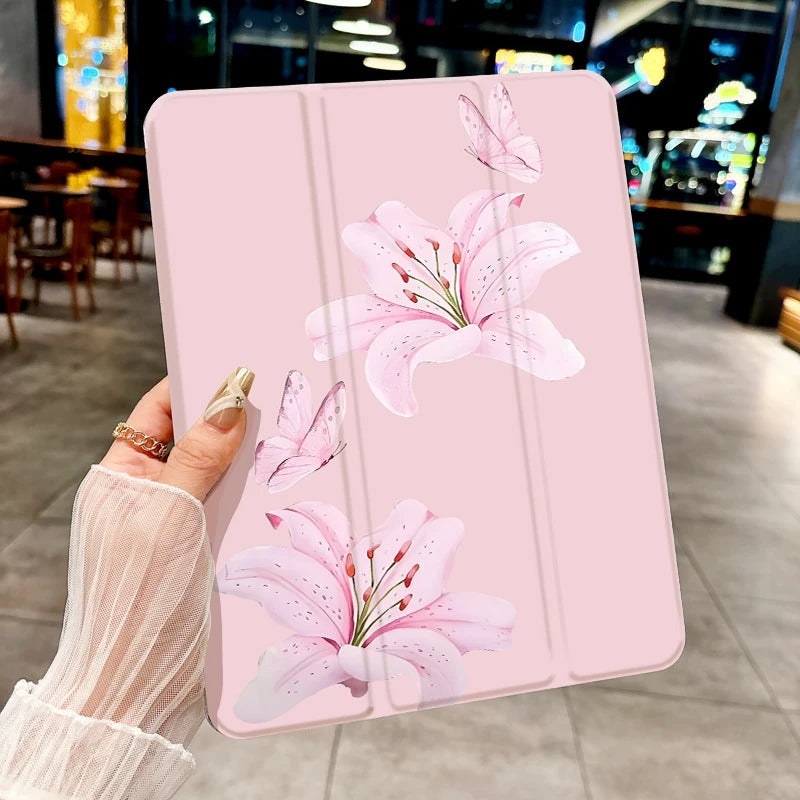 Pink and elegant&fragrant Lily PAD CASE For iPad pro 10/11/2020/6th/7th /8th /Air 3rd/Air 4th/9th gen/Air 5th Gen 2022/Air 11