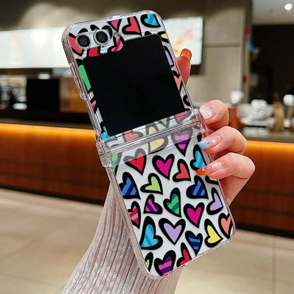 Transparent Love Flower Phone Case For Samsung Galaxy Z Flip8 Flip7 FE Flip 8 7 6 5 4 3 5G Flip5 Flip6 Shockproof Hard PC Cover