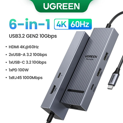 UGREEN 12-in-1 USB HUB Type-C to 2HDMI 4K120Hz DP USB3.2 10Gbps SD/TF RJ45 PD100W for Windows Dell HP Laptop Accessories Docking