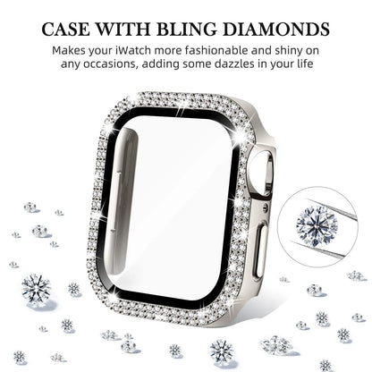 Glass+Diamond Cover For Apple watch case 46mm 40mm 44mm 41mm 42mm 45mm Bling Bumper Protector iWatch Series 11 10 9 SE 7 8 case