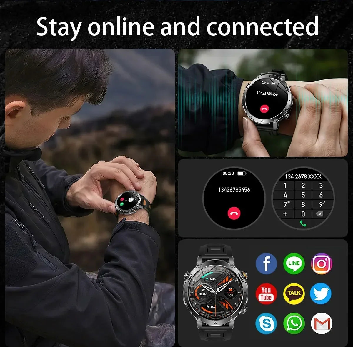 Brand+TANK Ultra 1400mAh Big Battery Smart Watch Men GPS Path Sport Flashlight BT Call Waterproof Outdoor Military Smartwatches