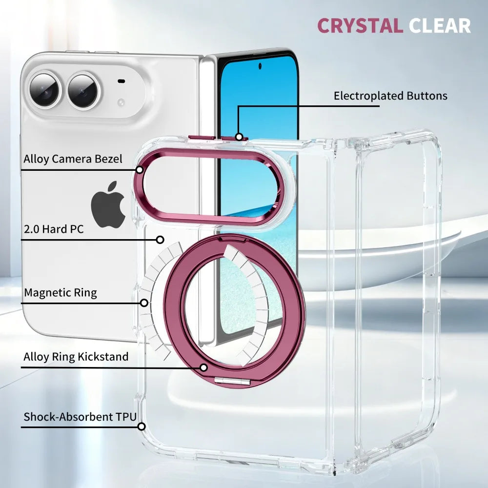 Luxury Kickstand Bracket Magnetic Phone Case For iPhone Duo 18 Fold for Magsafe 360 Rotating Metal Ring Holder Stand Cover