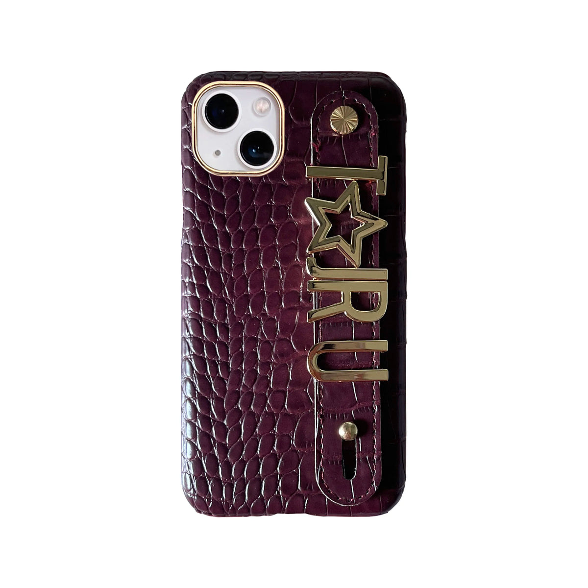 Holding Strap Personalised Custom Name Gold Metal Letters Leather Phone Case For Iphone 14 13 12 17 Pro Max 16promax Cover