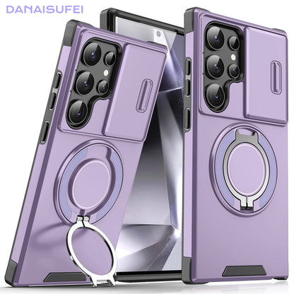 Armor Case For Samsung Galaxy S26 S25 S24 S23 S22 S21 Ultra Plus S25FE S25Edge S24FE Magnetic Holder Slide Camera Protect Cover
