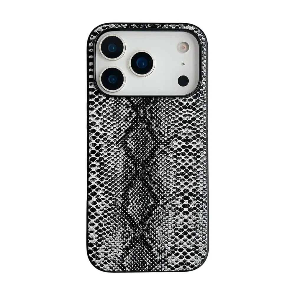 Snake Lichi Pattern Leopard Print PU Leather Case for IPhone 17 Air 16 15 14 Plus Pro Max Shockproof Rugged Protector Back Cover
