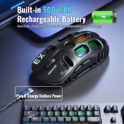 Wireless Gaming Mouse Tri-Mode BT5.1/2.4G/USB-C, 70g Lightweight RGB Rechargeable Mouse, 8000 DPI Sensor, 5 Programmable Buttons for PC Laptop