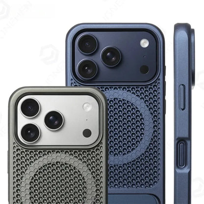 Heat Dissipation Stand Magnetic Shockproof Bumper Case For iPhone 17 Pro Max Air 18 16 15 14 13 12 Breathable Cover For Magsafe