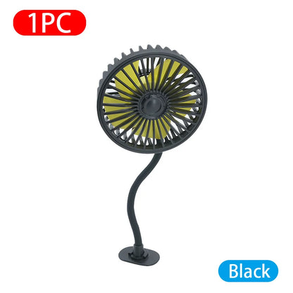 SEAMETAL Car Electric Fan Strong Wind 3-Speed Cooling Fan for Rear Seat Passenger Portable 360 Degree Rotatable Car Air Fan