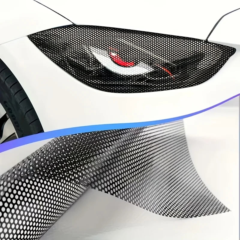 2 pack car headlight sticker grid eye decal, durable lampshade decorative sticker, suitable for car headlights and tail lights,