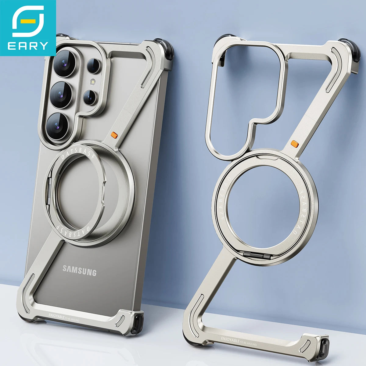 Eary Z Shape for Samsung Galaxy S26 Ultra Phone Case Frameless Metal Protective Case 360°Rotate Magnetic Stand Shockproof Cover