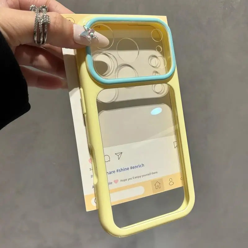 Luxury Candy Color Contrast Transparent Case for iPhone 17 16 15 18 Pro Max 14 11 12 13 Clear Ultra Slim Shockproof Ins Cover