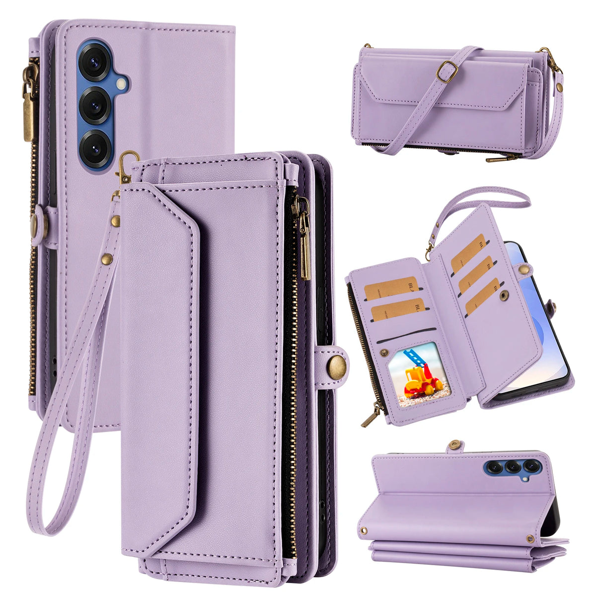 Wallet Protective Case for Samsung S26/S25/S24/S23/S22/S21 Ultra Cross-Shoulder Strap Protective Cover with Multiple Card Slots for Coins Faux Leather Phone Case