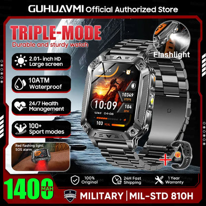 2026 New 1400mAh Large Battery Military Outdoor 2.01 inches Smart watch Men 10ATM Waterproof Bluetooth Call Sports Smart Watch