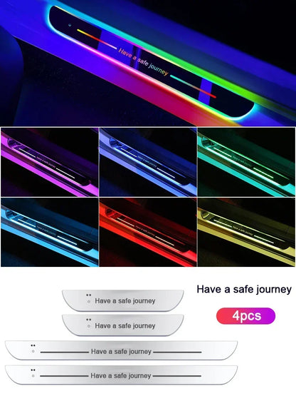 New Customized Car Door Threshold Sill Strip Light Logo Lamp Free Wiring LED RGB Welcome Scuff Plate Decorative Pedal Light