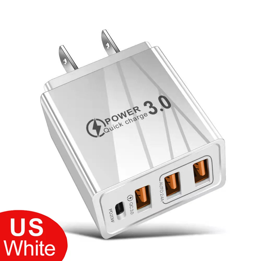 48W 3USB Fast Charger Type C QC 3.0 Portable Wall Charger PD Fast Charge EU/US Plug For Samsung Huawei Xiaomi Phone Wall Adapter