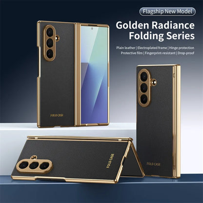 Leather Electroplated Frame Hinge Protect Case For Samsung Galaxy Z Fold 8Ultra 8 7 6 5 4 3 Screen Protect Film Shockproof Cover