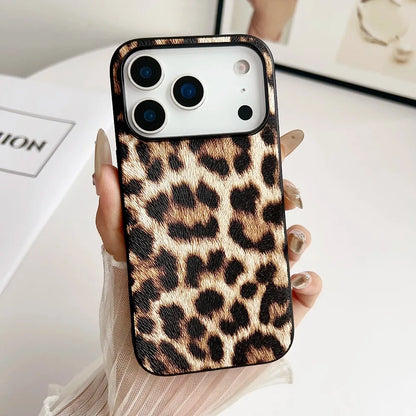 Snake Lichi Pattern Leopard Print PU Leather Case for IPhone 17 Air 16 15 14 Plus Pro Max Shockproof Rugged Protector Back Cover