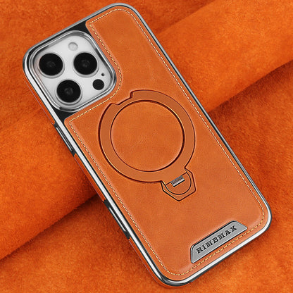 360 Rotating Bracket Luxury Magnetic Stand Ring Leather Case For iPhone 16 Pro Max 15 14 13 12 Magsafe Wireless Charging Cover