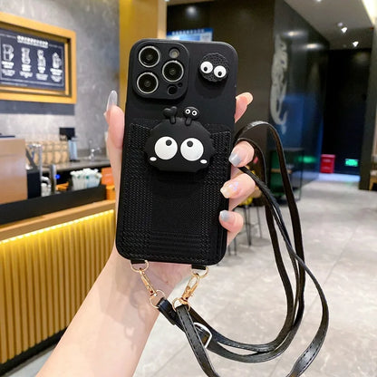 Funny 3D Crossbody Cover Black Coal Ball Card Bag Lanyard Phone Case  For iPhone 17 Pro max 16 15 14 Plus 13 12 11 Pro Max Xs XR