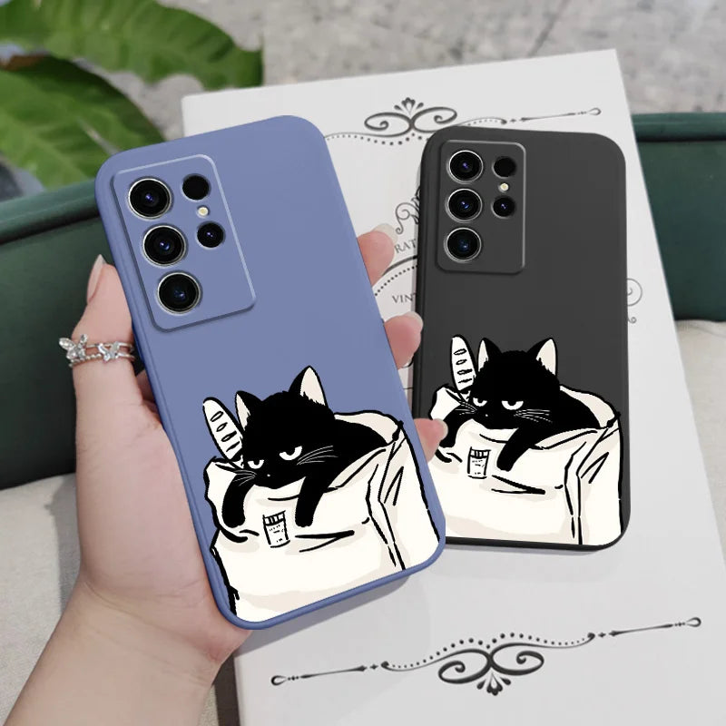 Bread Cat Phone Case For Samsung Galaxy S25 S24 S23 S22 S21 S20 S10 S10E Ultra Plus FE Note 20 Ultra 10 9 Plus Cover