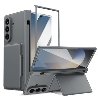Hinge Wallet Card Slot Bracket Phone Case For Samsung Galaxy Z Fold 8Ultra 7 6 5 With Screen Glass Protect Film S Pen Slot Cover