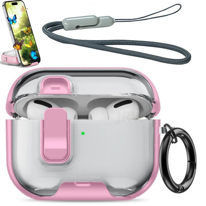 Case for Airpods Pro 3 with Secure Lock & Phone Stand Soft TPU Protective Case with Lanyard Anti-Scratch Shell for AirPods Pro 3
