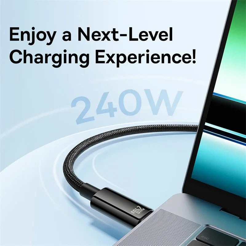 Baseus 240W USB C Cable for iPhone 17 16 15 Plus Pro Max Supercharge for Macbook Fast Charger Type C Cable  for Xiaomi  Samsung