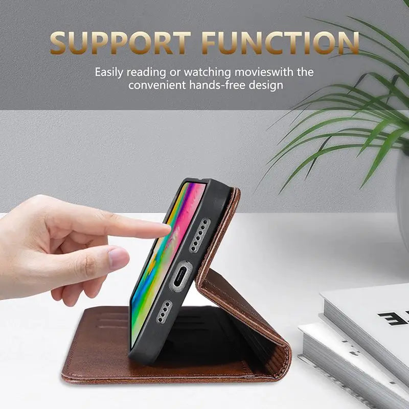 Leather Case For Samsung S26 S25 S24 S23 S22 S21 S20 Ultra Fe S8 S9 S10 Plus S25 Edge Case Luxury Magnetic Flip Phone Cover