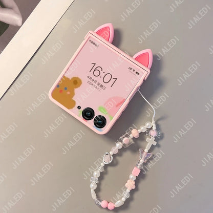 Cute Cat Ears Hinge Phone Case For Samsung Galaxy Z Flip 8 7 6 5 4 3 flip6 zflip7 ZFlip 8 Cover
