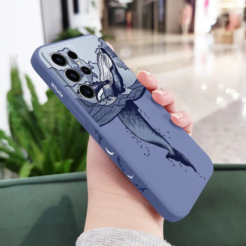 Whale Jumping Phone Case For Samsung Galaxy S25FE  S24 S23 S22 S21 S20 S10 S10E S9 Ultra Plus FE Note 20 Ultra 10 9 Plus Cover