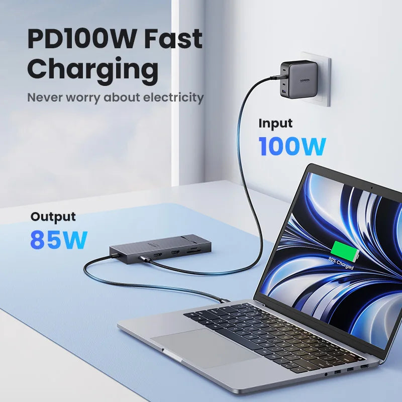 UGREEN USB C HUB 10-in-1 4K60Hz HDMI USB3.2 10Gbps PD100W RJ45 USB Splitter Dock for Laptop MacBook iPad Phone Docking Station