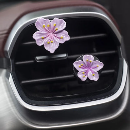 2Pcs Car Perfume Clip Flower Air Outlet  Decorations Bright Peach Blossom Cherry Blossom Car Air Freshener with Fresh Color
