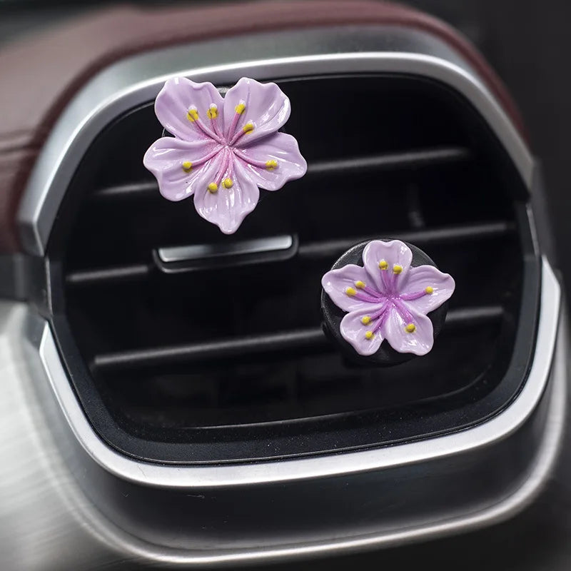 2Pcs Car Perfume Clip Flower Air Outlet  Decorations Bright Peach Blossom Cherry Blossom Car Air Freshener with Fresh Color