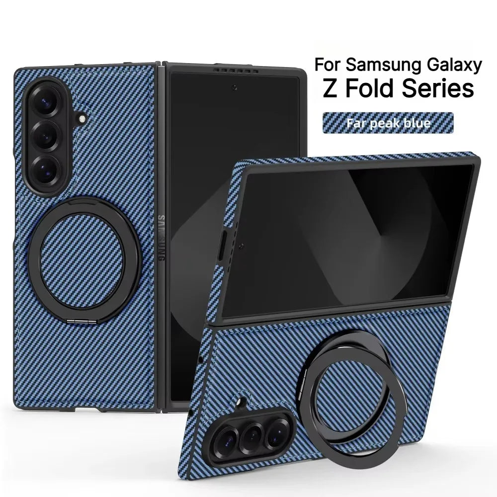 Business Carbon Fiber Texture Magnetic Case for Samsung Galaxy Z Fold 8 Ultra 7 6 5 4 for Magsafe Rotating Stand Protector Cover