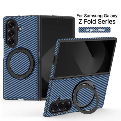 Business Carbon Fiber Texture Magnetic Case for Samsung Galaxy Z Fold 8 Ultra 7 6 5 4 for Magsafe Rotating Stand Protector Cover