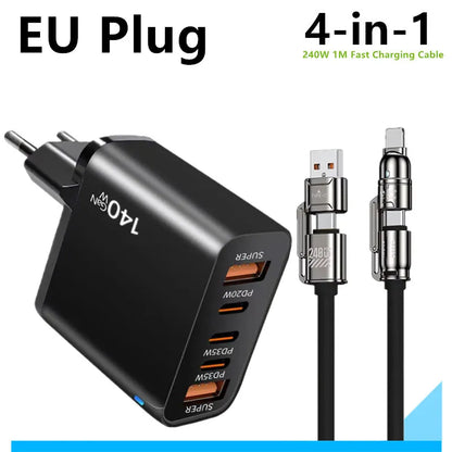 GaN 140W USB C Charger PD Fast Charging Travel Charger For iPhone Samsung Xiaomi Huawei OPPO Mobile Phone Adapter EU US UK Plug