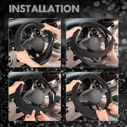 Bling Bling Diamond Rhinestones Crystal Car Steering Wheel Cover PU Leather Auto Accessories Case Car Styling