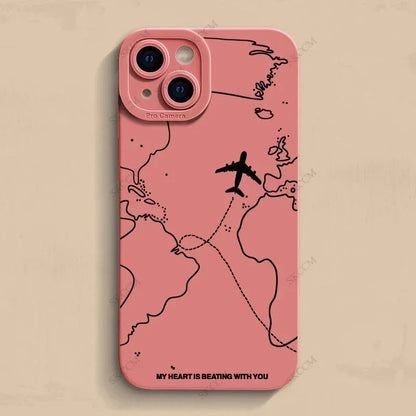 Travel-nspired Airplane Route Desian Phone Case For iPhone 17 16 15 14 13 12 11 Pro Max Mini 8 7 Plus XR XS Soft Silicone Covers