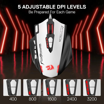 Redragon M908 Impact RGB MMO Gaming Mouse Optical Wired Ergonomic Design with Max 24000 DPI High Precision 18 Programmable Butto