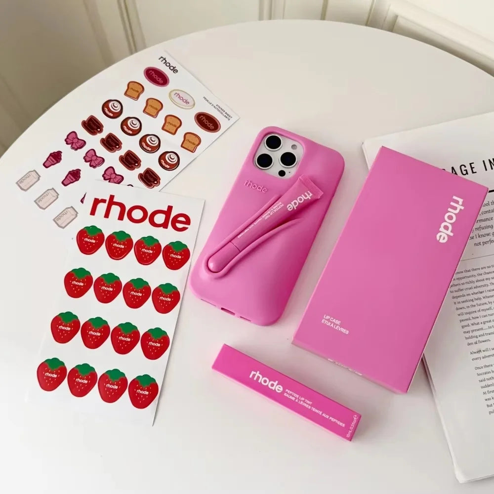 Luxury Aesthetic Rhode Lip Balm Design Matte Silicone Shockproof Phone Case All Matching Color Protective Case For iPhone Series