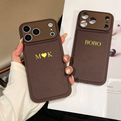 Personalized Customized Name Color Faux Leather Case For iPhone18 17 16 15 14 13 Pro Max Plus 17Air Hot Gold Foil Engraved Cover