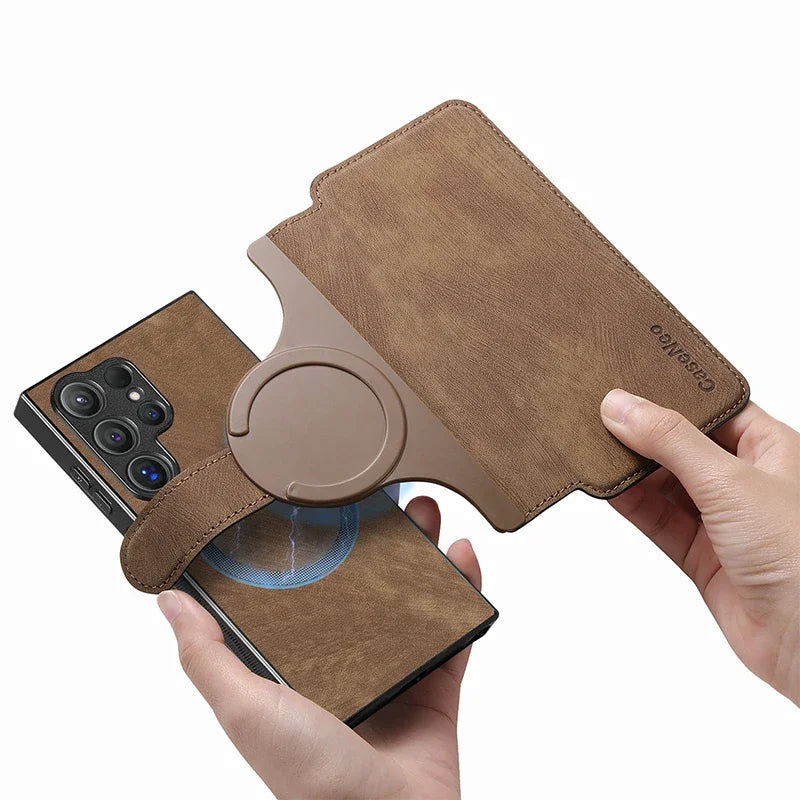 For Samsung S26 S25 S24 S23 FE S22 S21 Note20 Ultra Plus Magsafe Case Detachable Magnetic Card Holder Wallet Flip Leather Cover