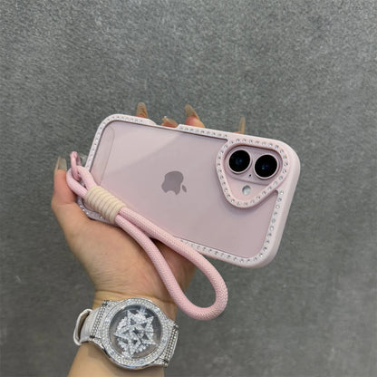 Shining Bling Diamond Transparent Phone Case For iPhone 17 16 15 14 13 12 11 Pro Max Plus 16e 17Air With Wristband Lanyard Cover