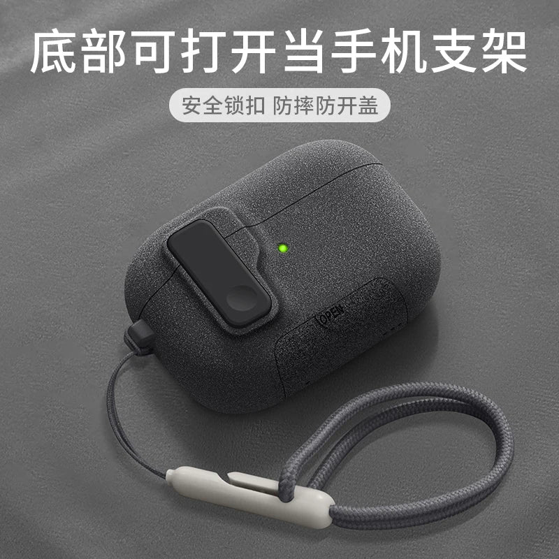 2025 New For AirPods Pro 3 Phone Stand Case Cover Magnetic Auto Lock TPU Shockproof Protective Sleeve With Hook for AirPods Pro3