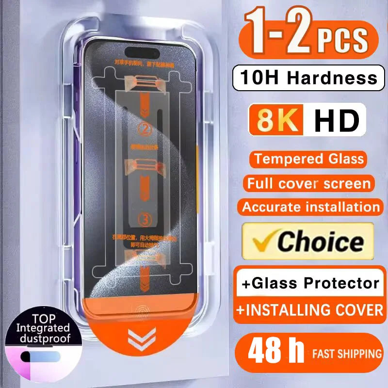 1-2pcs 8K HD Screen Protector For IPhone 17 Pro Max 18 Pro SE 2022 iPhone 15 16 Pro 14 13 12 Mini 11 8 7 Plus Auto-Dust Removl